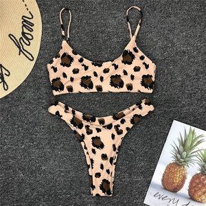 Women's Swimwear Snakeskin and Leopard Bikinis Print Two-Piece Triangle Cheeky Bottom