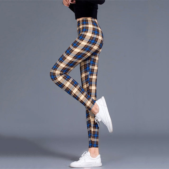 Plaid Leggings - Fashion Fitness Sexy Pants Push Up Leggings