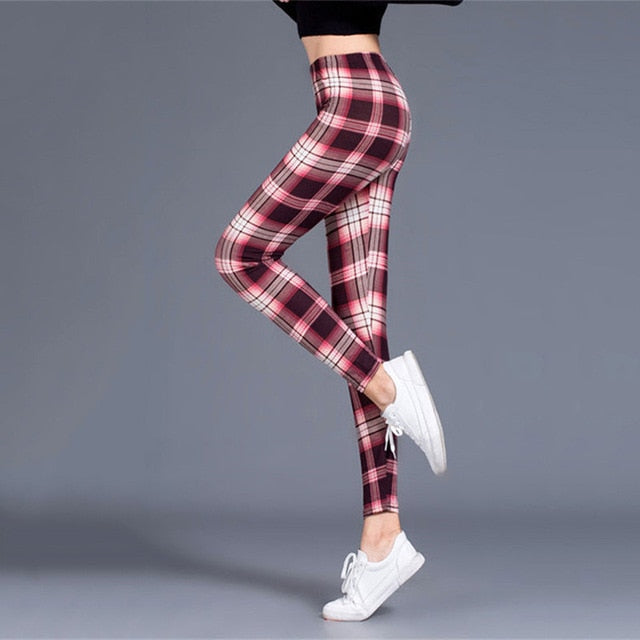 Plaid Leggings - Fashion Fitness Sexy Pants Push Up Leggings