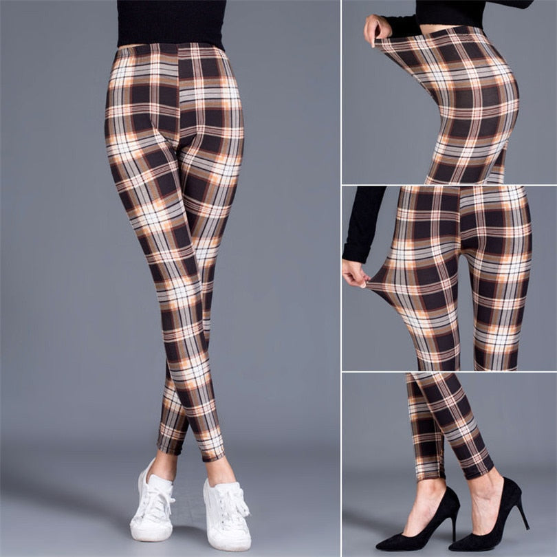 Plaid Leggings - Fashion Fitness Sexy Pants Push Up Leggings