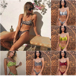 Women's Swimwear Snakeskin and Leopard Bikinis Print Two-Piece Triangle Cheeky Bottom