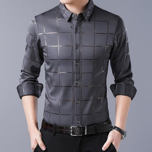 Casual Spring Luxury Plaid Long Sleeve Slim Fit Shirt