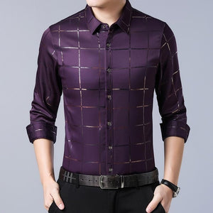 Casual Spring Luxury Plaid Long Sleeve Slim Fit Shirt