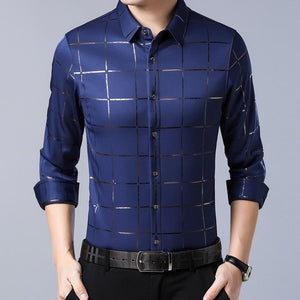 Casual Spring Luxury Plaid Long Sleeve Slim Fit Shirt