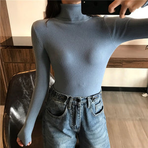 Women's Turtleneck Ribbed Long Sleeve Slim Sweater