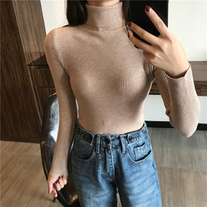 Women's Turtleneck Ribbed Long Sleeve Slim Sweater